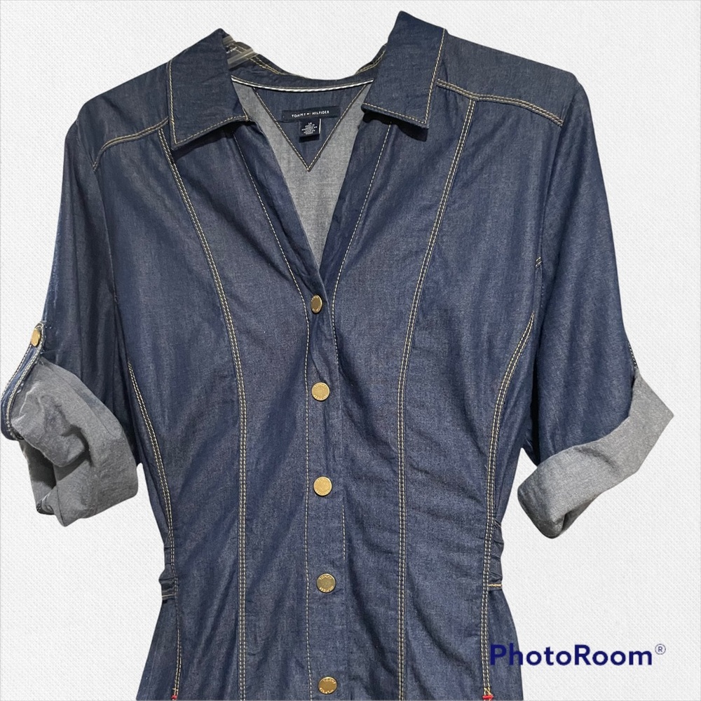 Tommy Hilfiger Denim Snap Front Short Sleeve Dress 14